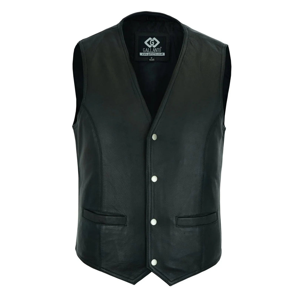 Leather Biker Vest with Classic Snap Button Front