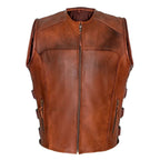 Mens Motorcycle Vest with Perforated Leather Panels