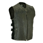 Mens Motorcycle Vest with Perforated Leather Panels
