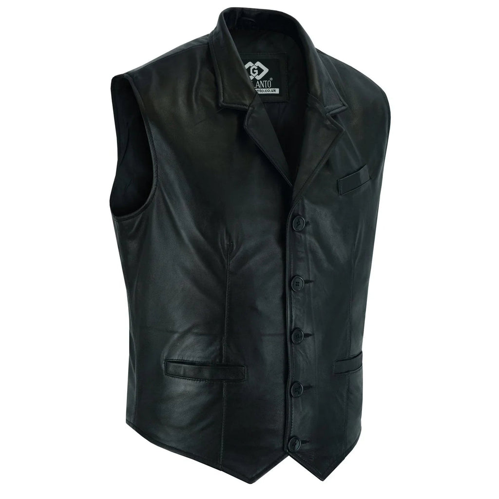 Leather Mens Dress Vest in Sheepskin and Goat Suede