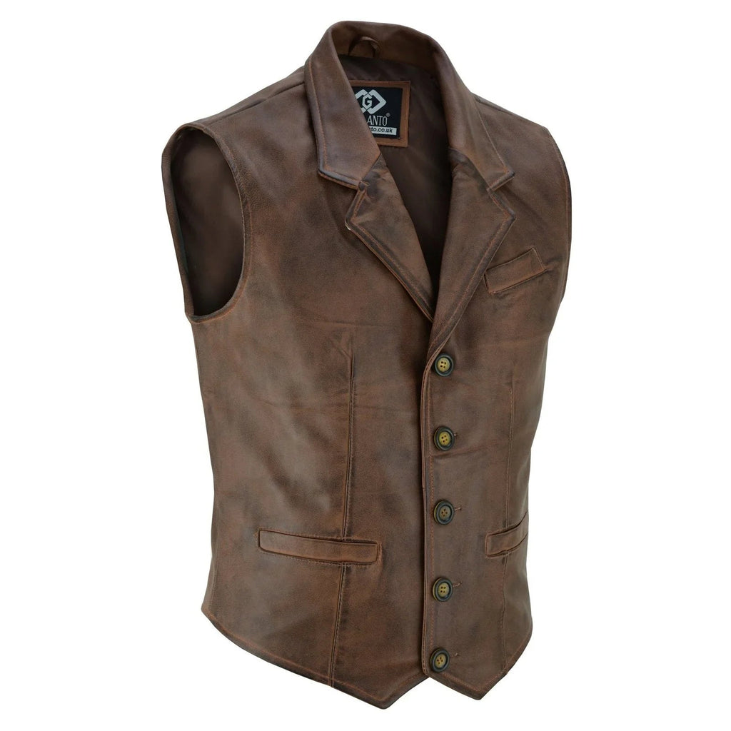 Leather Mens Dress Vest in Sheepskin and Goat Suede