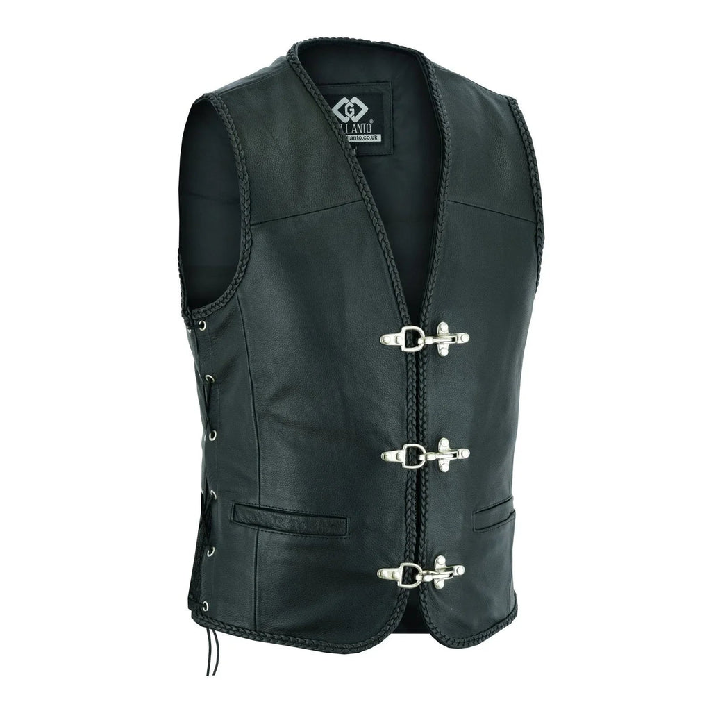 Leather Bike Vest with Silver Hooks and Adjustable Laces