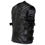 Leather Moto Vest with Adjustable Side Straps for Riding