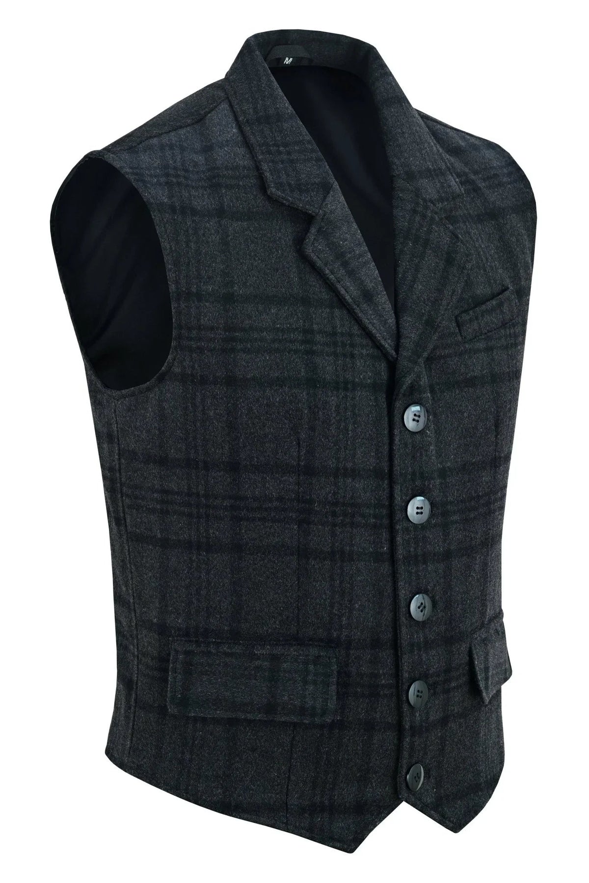 Mens Tweed Vest with Formal Check and Blazer-Style Cut