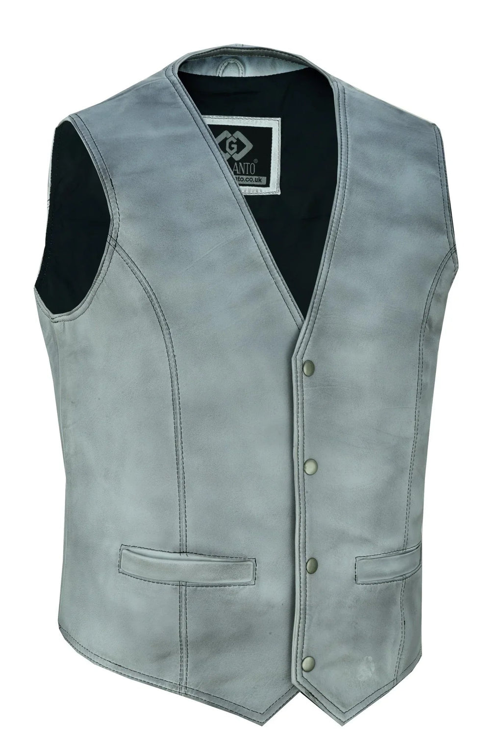 Leather Biker Vest with Classic Snap Button Front