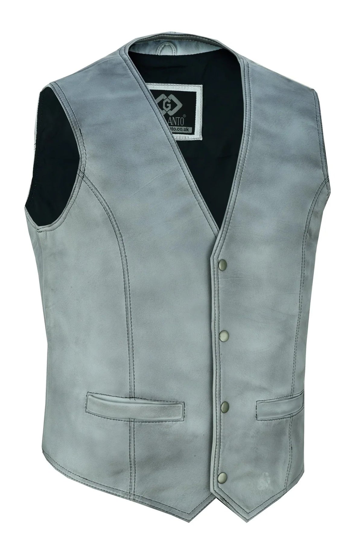 Leather Biker Vest with Classic Snap Button Front