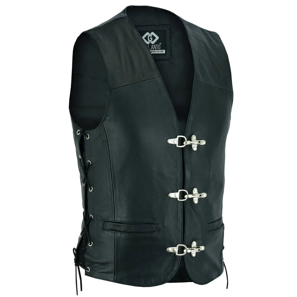 Leather Bike Vest with Silver Hooks and Adjustable Laces