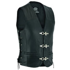 Leather Bike Vest with Silver Hooks and Adjustable Laces