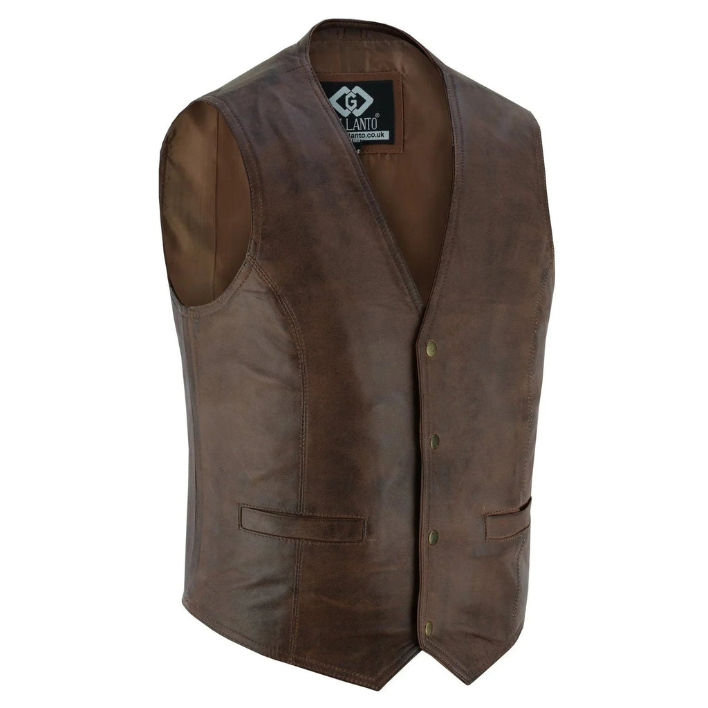 Leather Biker Vest with Classic Snap Button Front