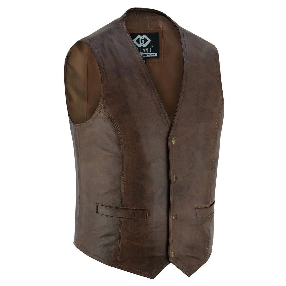 Leather Biker Vest with Classic Snap Button Front