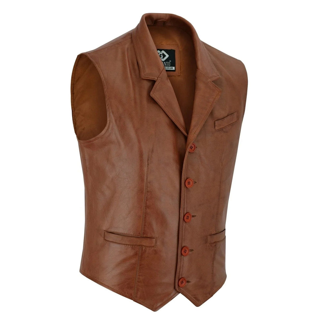 Leather Mens Dress Vest in Sheepskin and Goat Suede