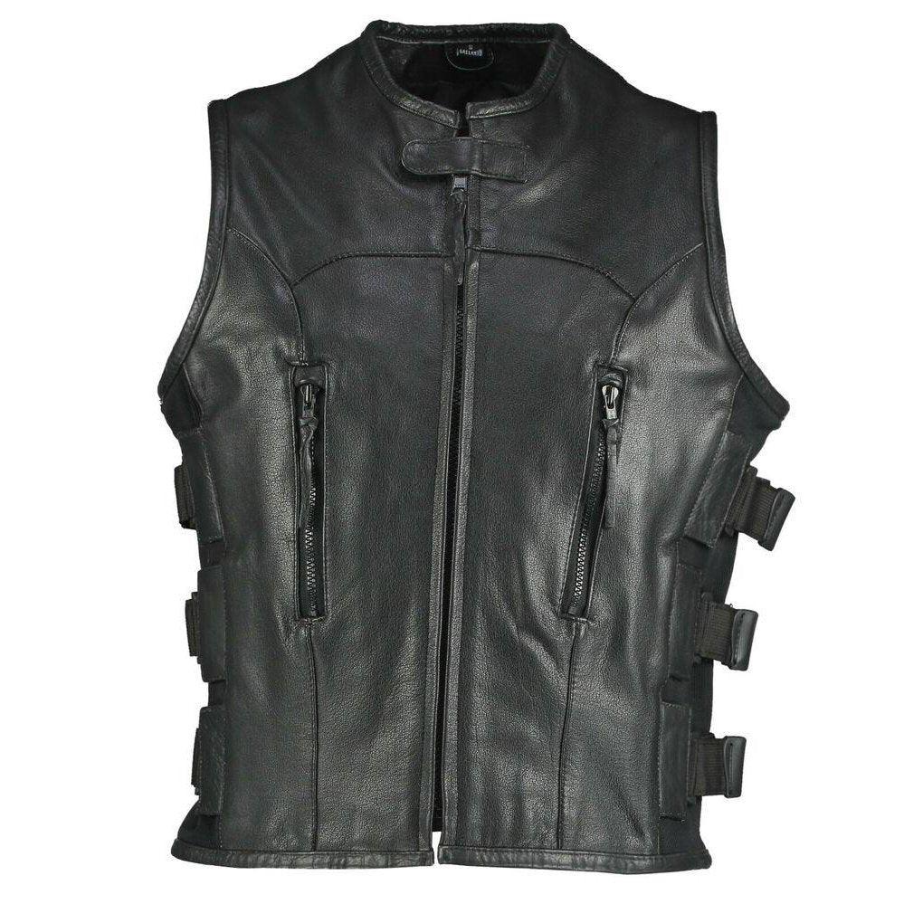 Leather Vest for Men Biker Style Design with Skull Patch