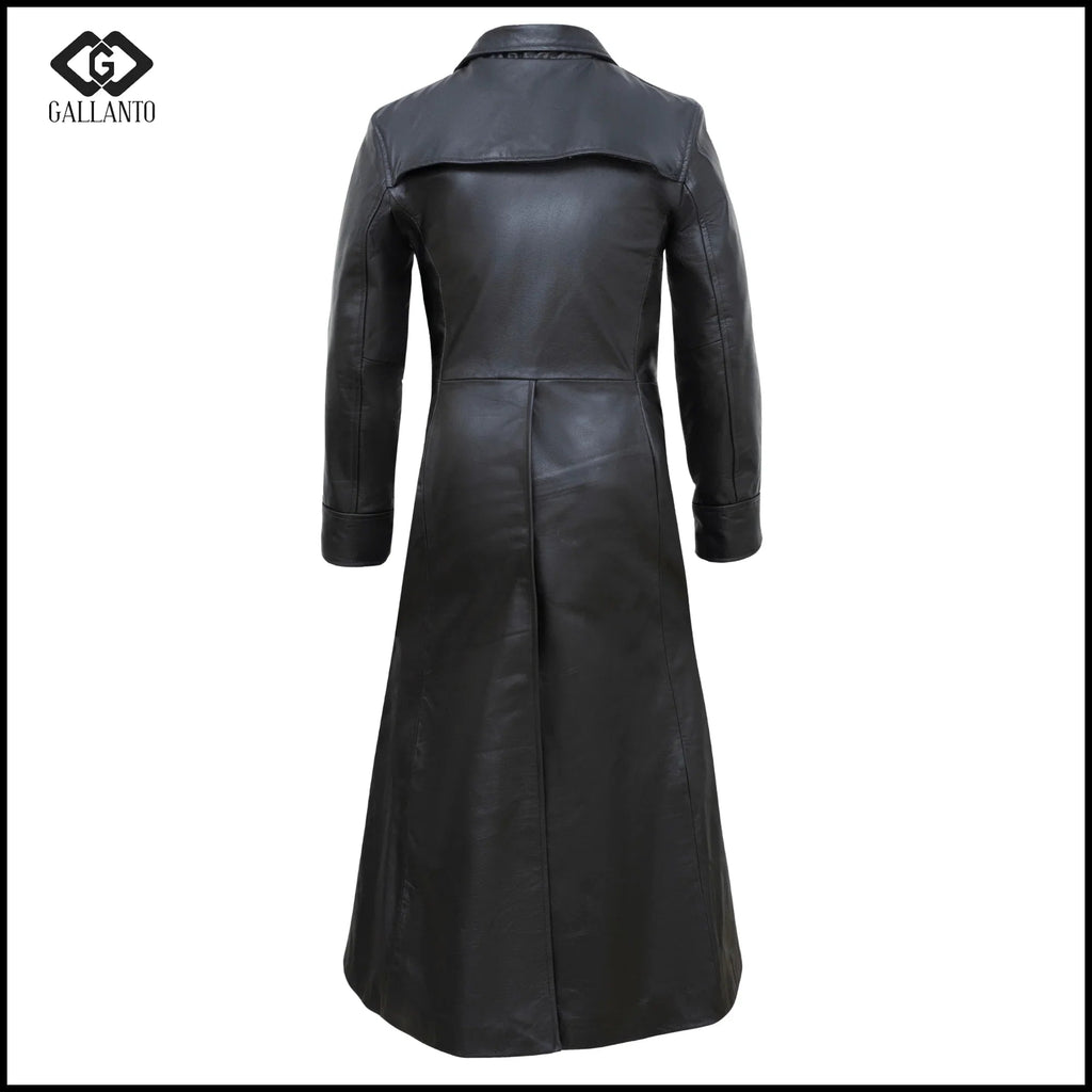 Leather Trench Coat for Men – Distressed Gothic Full Length Coat