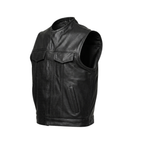 Motorbike Leather Vest with Hidden Double Front Closure