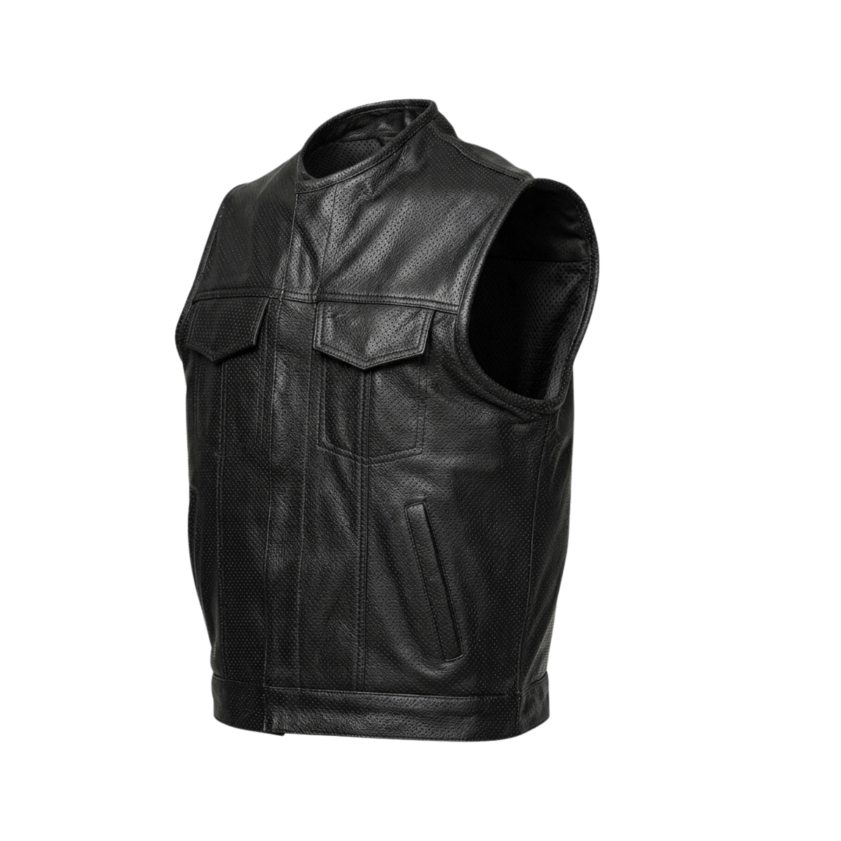 Motorbike Leather Vest with Hidden Double Front Closure