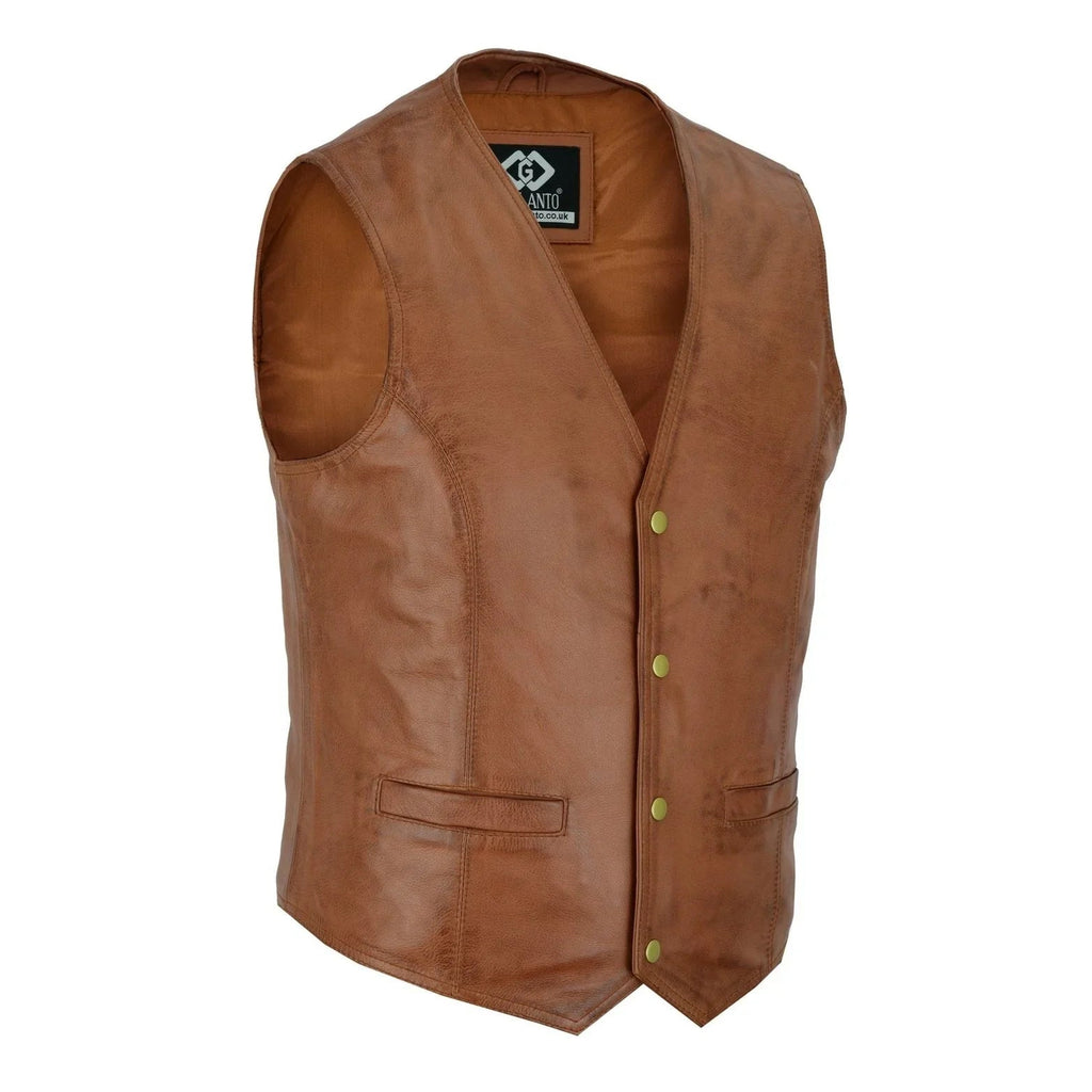 Leather Biker Vest with Classic Snap Button Front