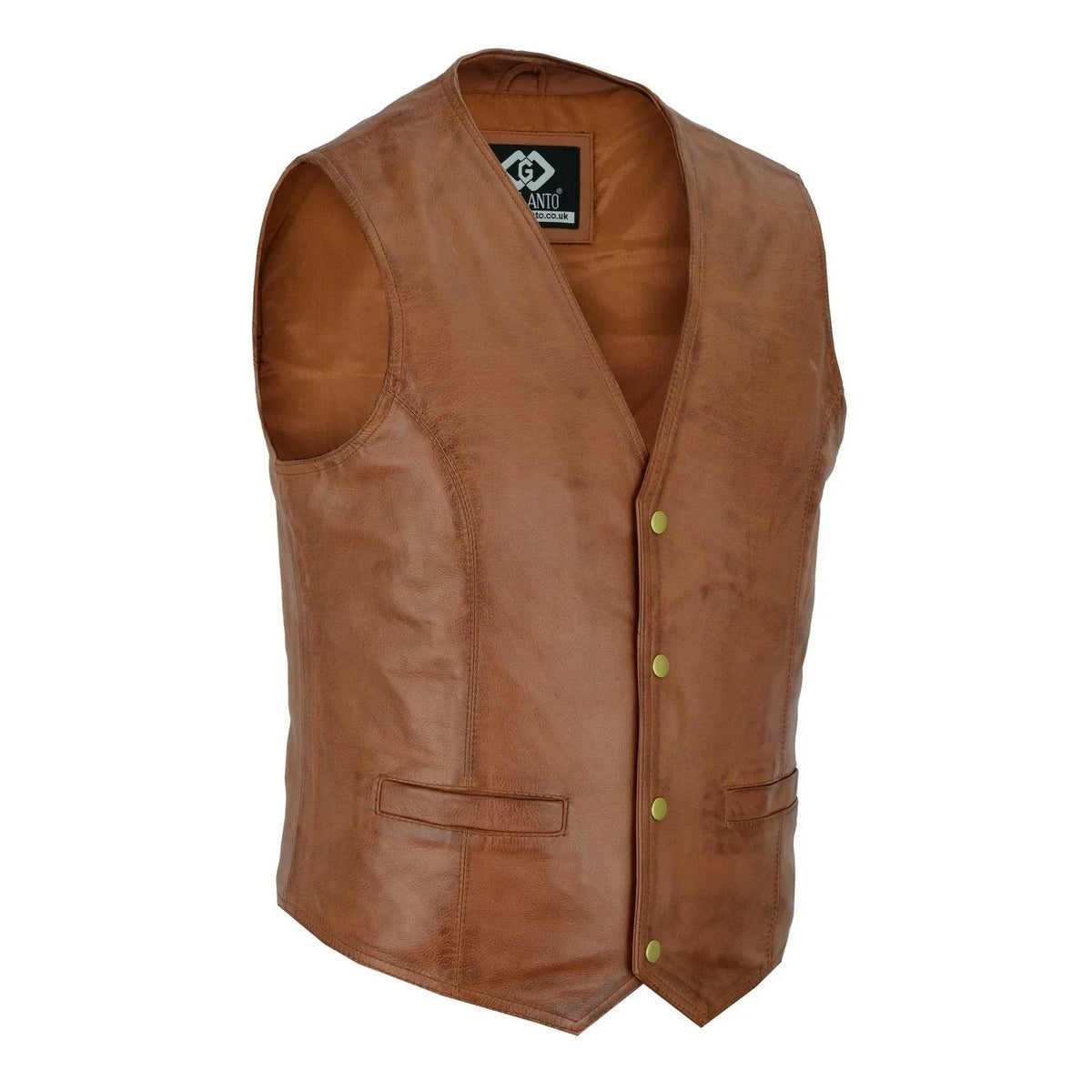 Leather Biker Vest with Classic Snap Button Front