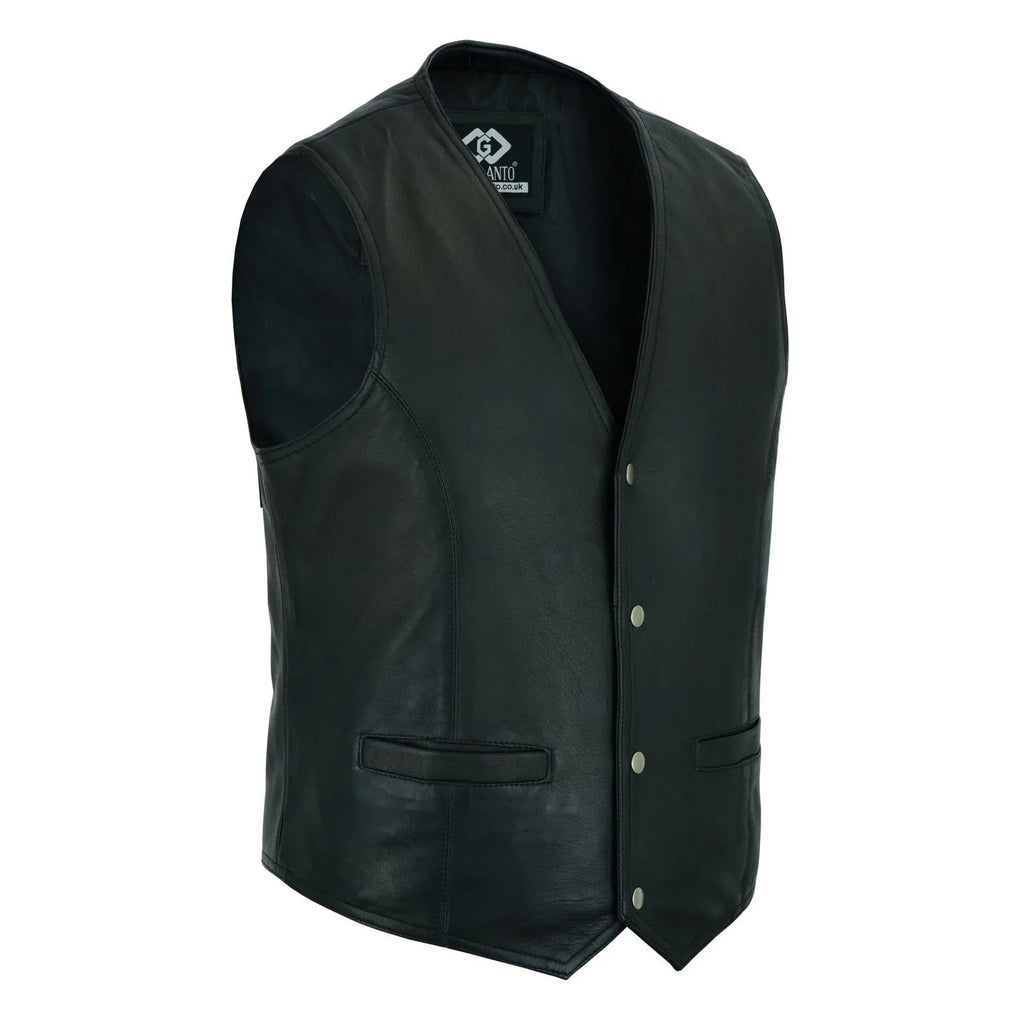 Leather Biker Vest with Classic Snap Button Front