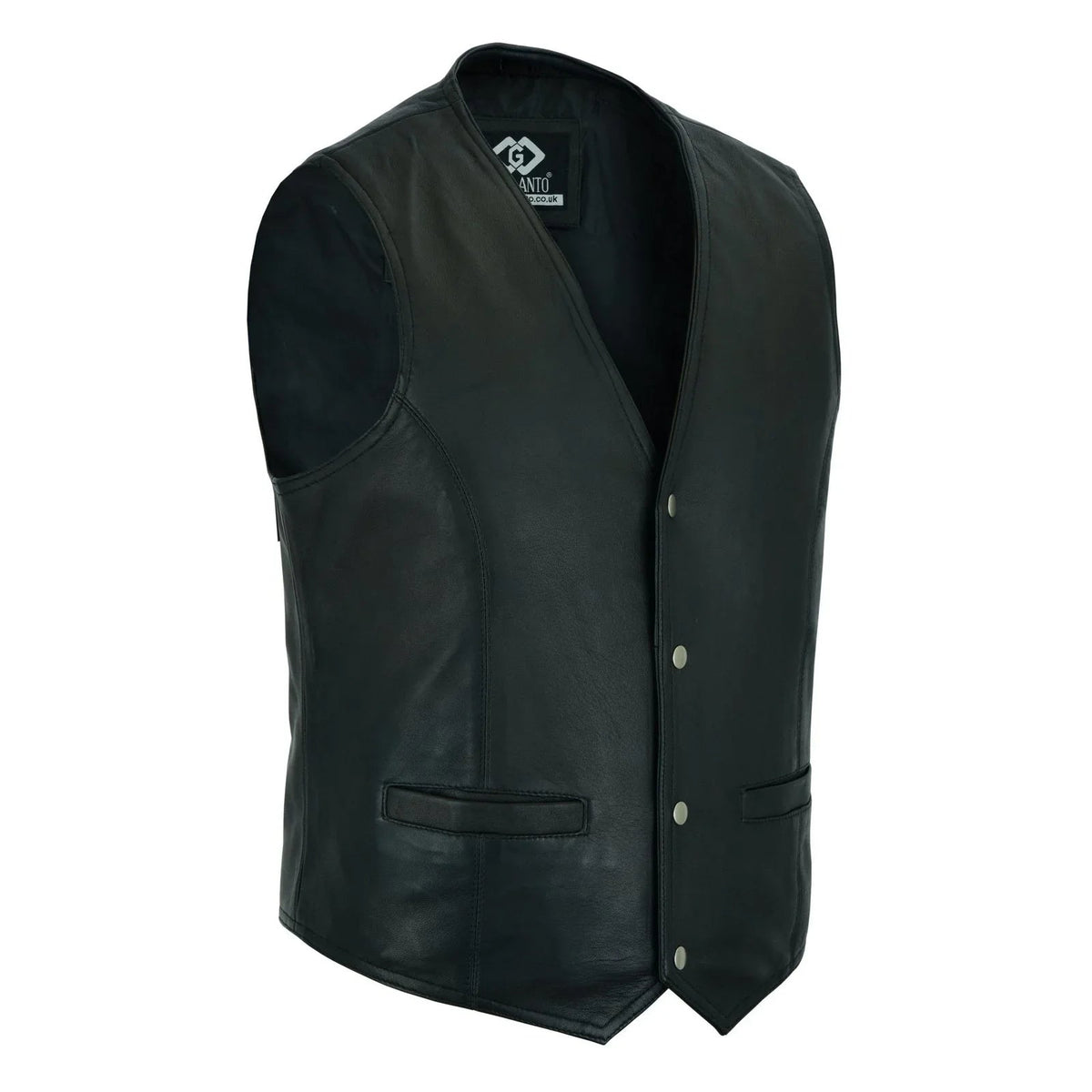 Leather Biker Vest with Classic Snap Button Front