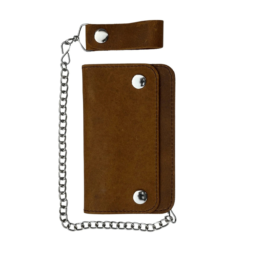 Chain Wallet for Men with Full-Grain Leather and Steel Chain