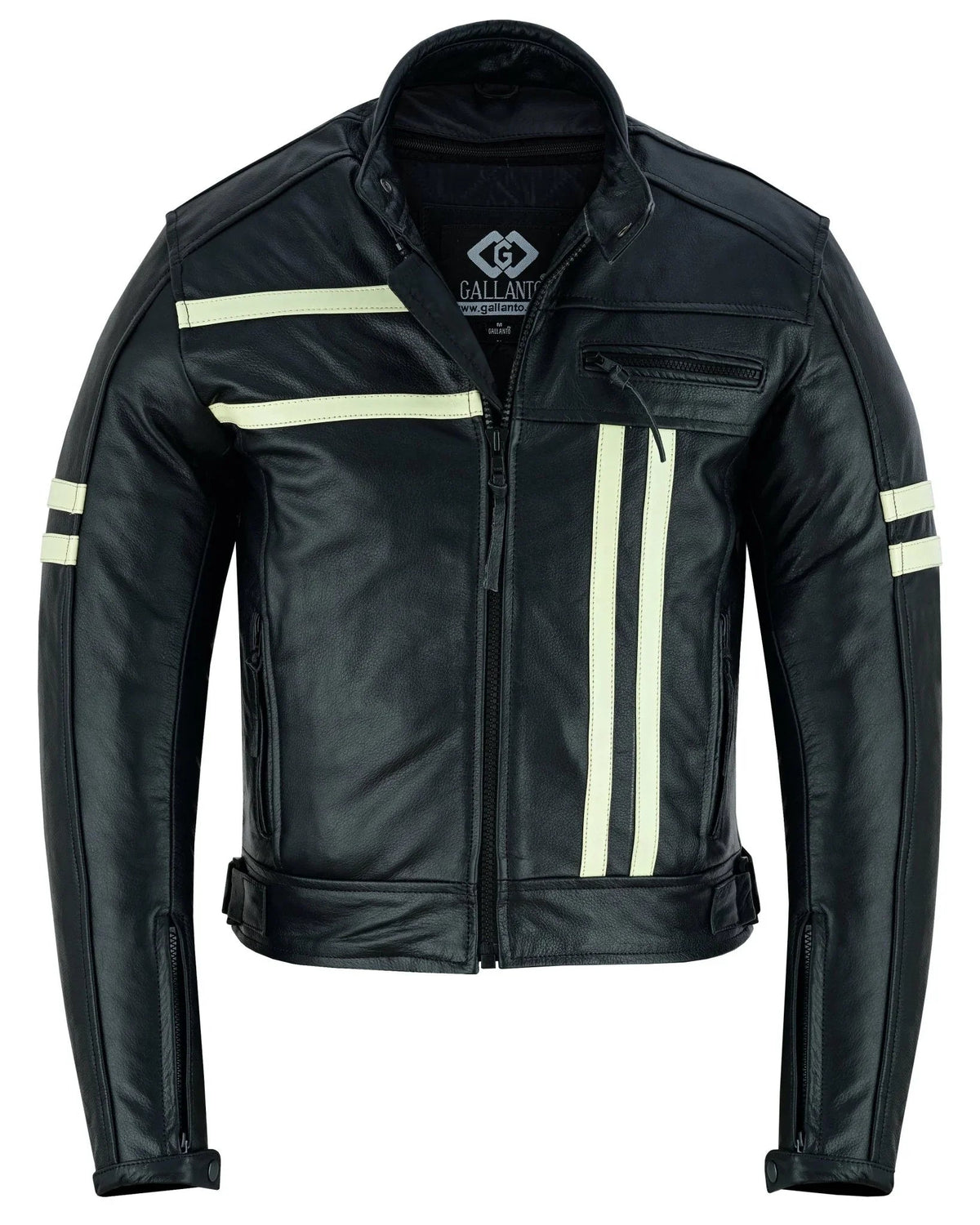 Motor Jacket for Men Black Café Racer with Cream Stripes