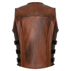 Mens Motorcycle Vest with Perforated Leather Panels