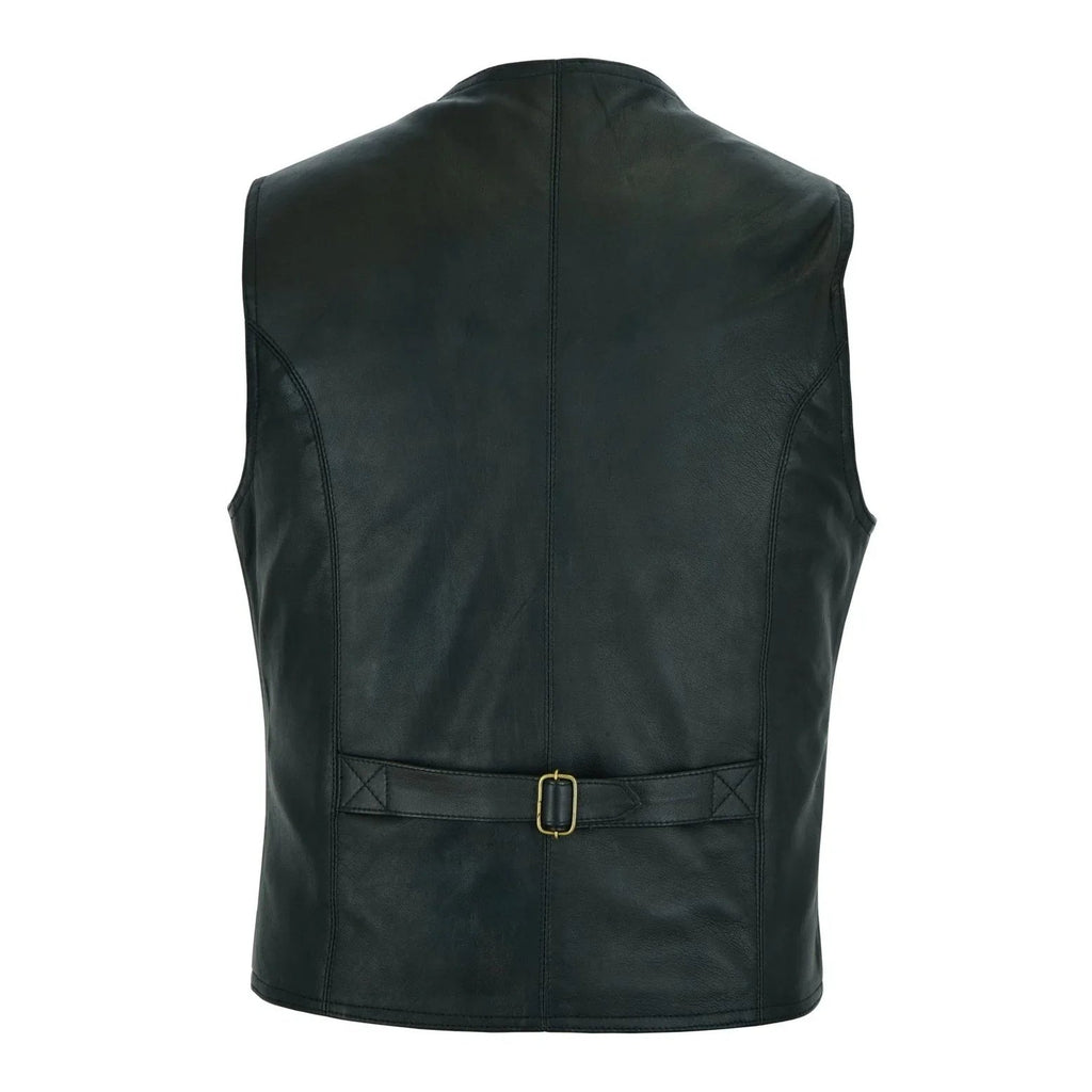 Leather Biker Vest with Classic Snap Button Front