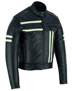 Motor Jacket for Men Black Café Racer with Cream Stripes