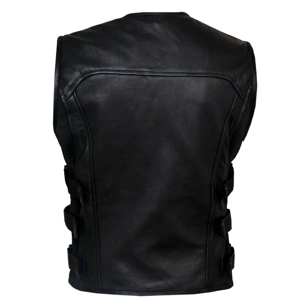 Mens Motorcycle Vest with Perforated Leather Panels