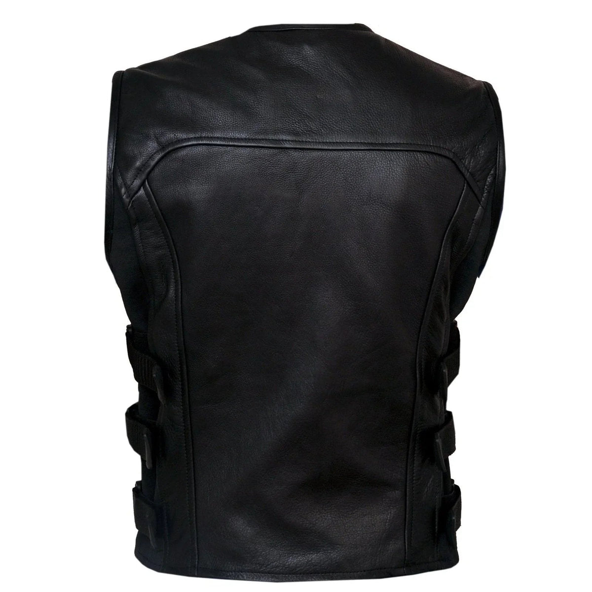 Mens Motorcycle Vest with Perforated Leather Panels