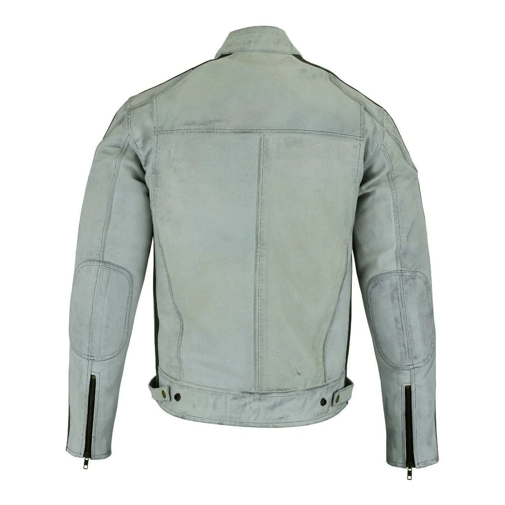 Vintage Moto Jacket with Distressed Leather Stripes