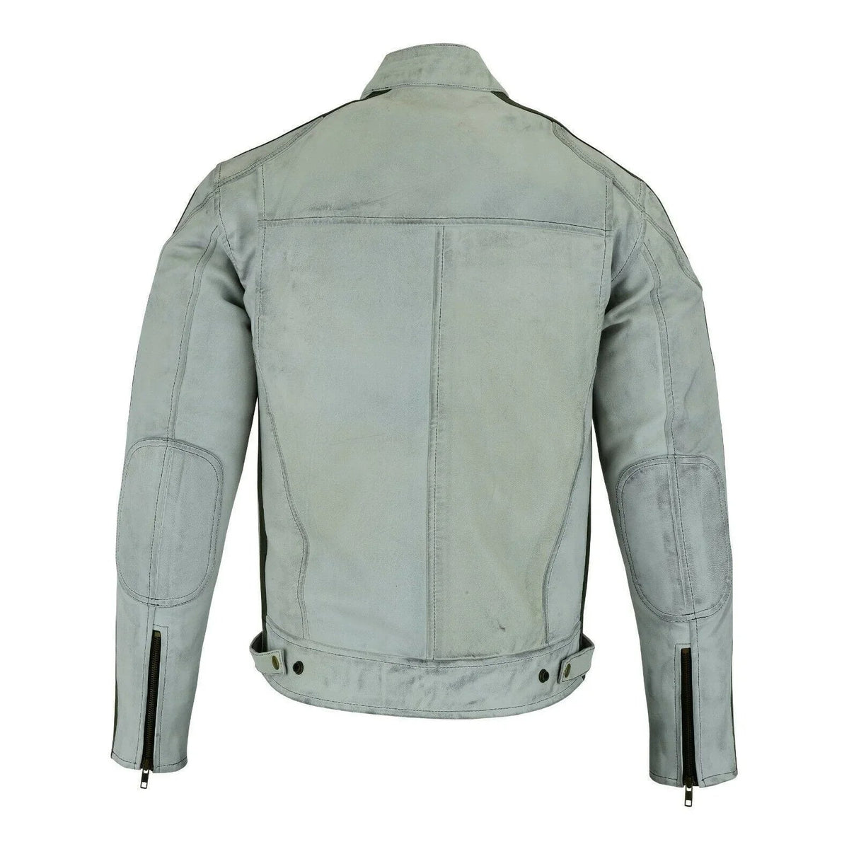 Vintage Moto Jacket with Distressed Leather Stripes