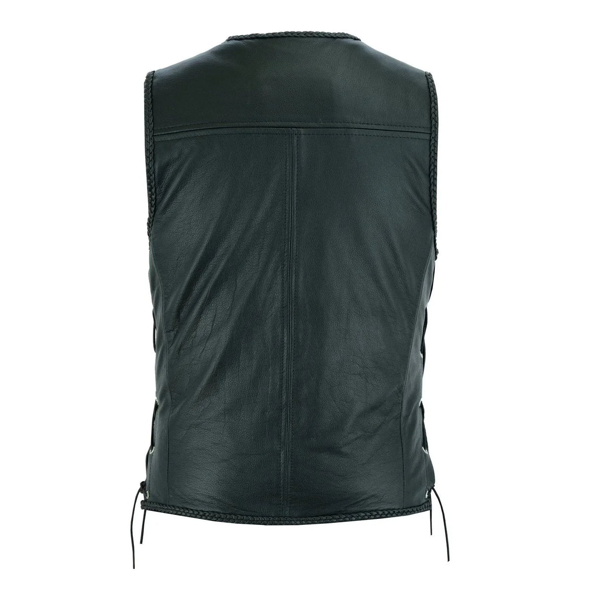 Leather Bike Vest with Silver Hooks and Adjustable Laces