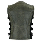 Mens Motorcycle Vest with Perforated Leather Panels