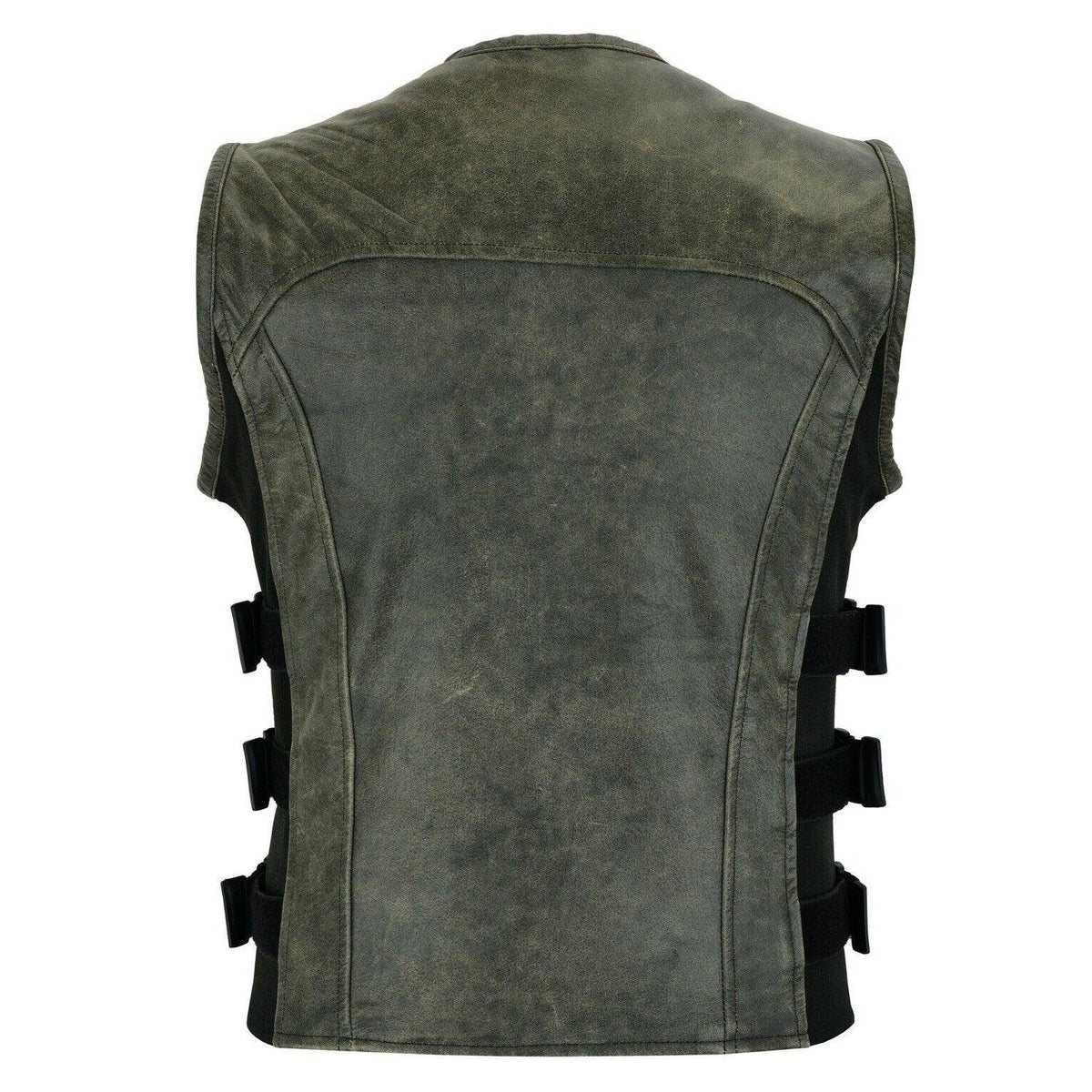 Mens Motorcycle Vest with Perforated Leather Panels