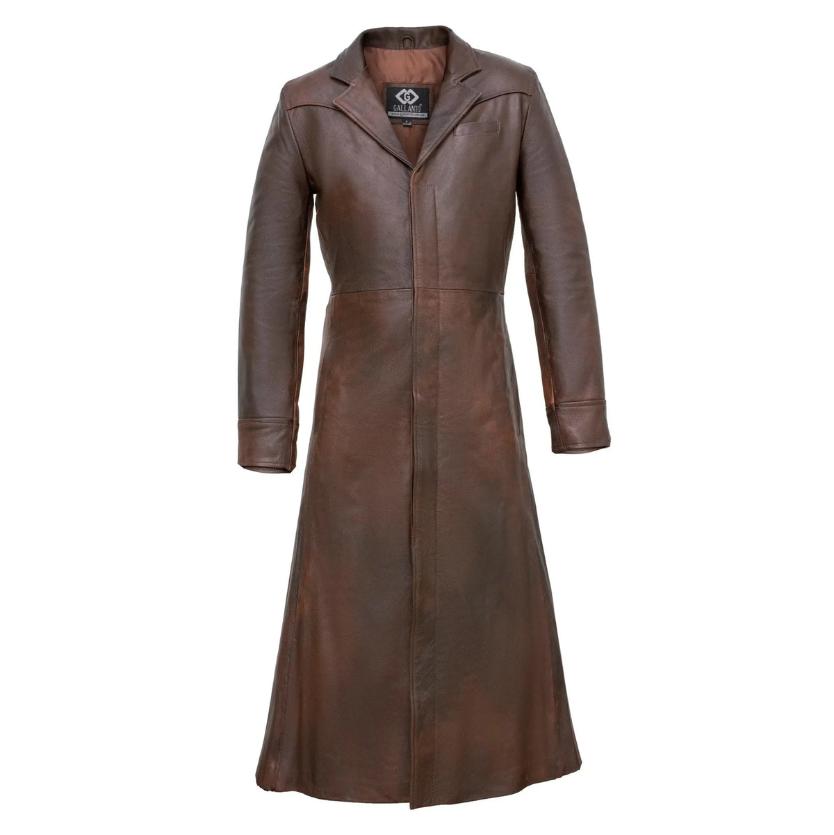 Leather Trench Coat for Men – Distressed Gothic Full Length Coat