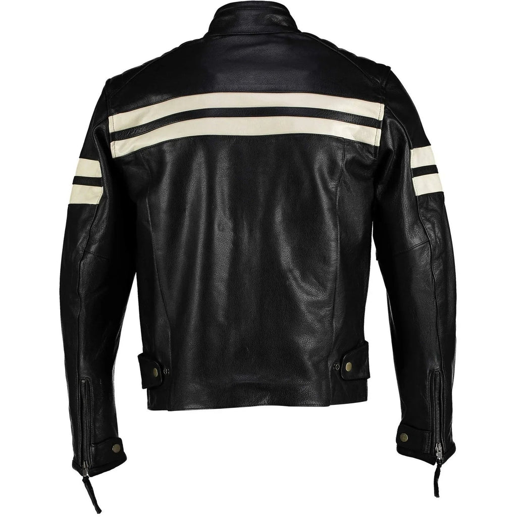 Men’s Cafe Racer Jacket with Ribbed Shoulder Panels