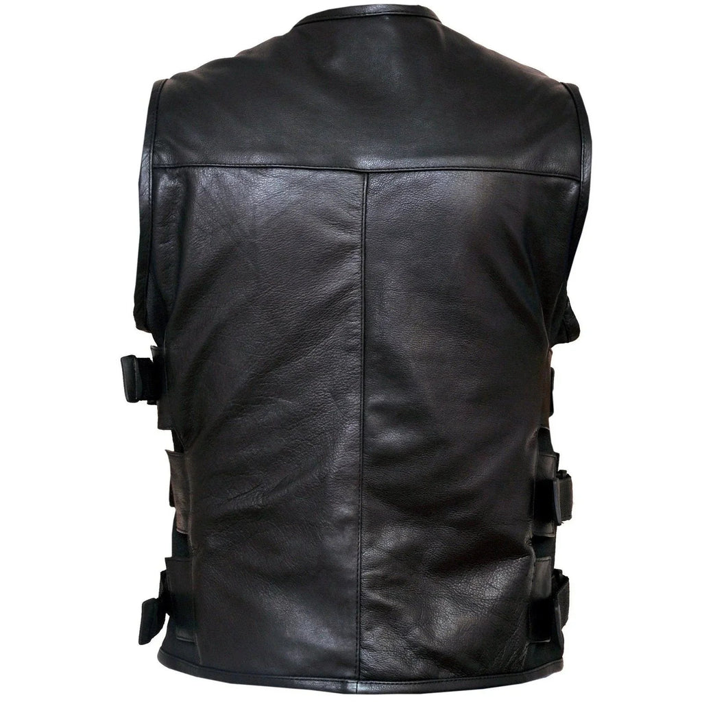 Leather Moto Vest with Adjustable Side Straps for Riding