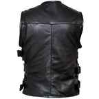 Leather Moto Vest with Adjustable Side Straps for Riding