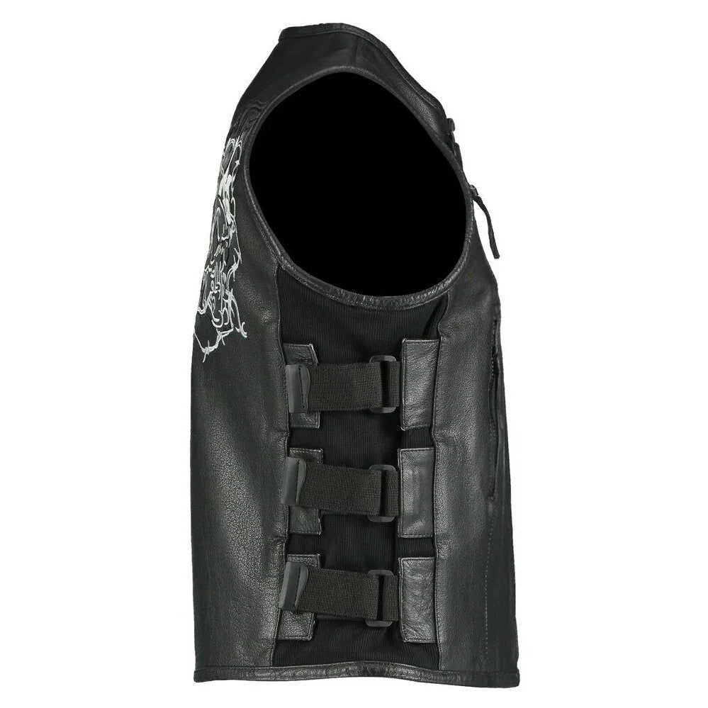 Leather Vest for Men Biker Style Design with Skull Patch