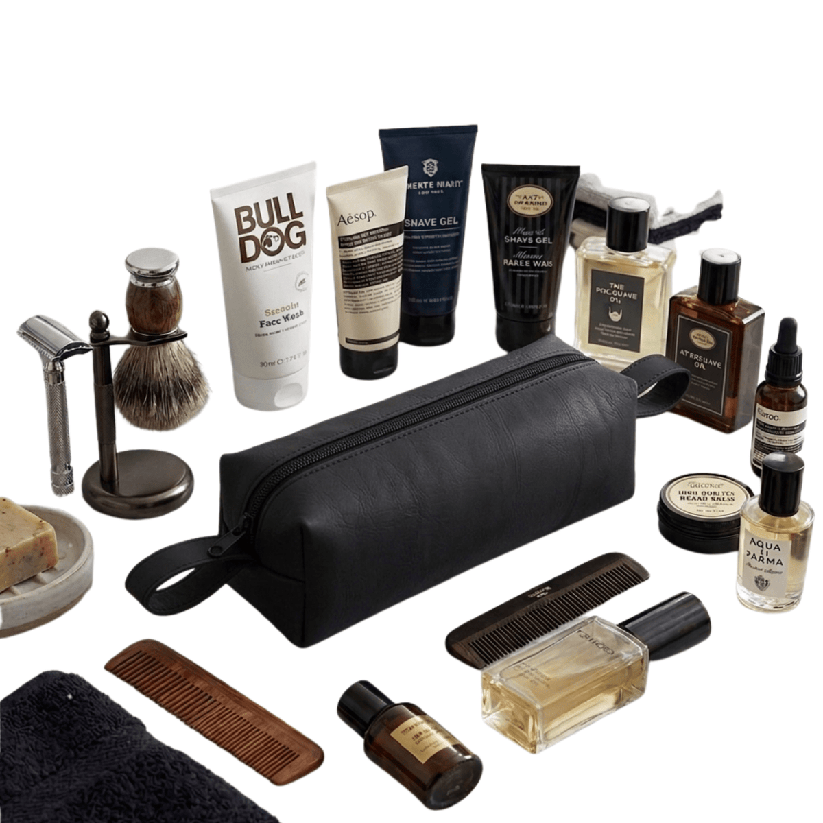 Leather Wash Bag Men Premium Travel Toiletry Organiser with Zip