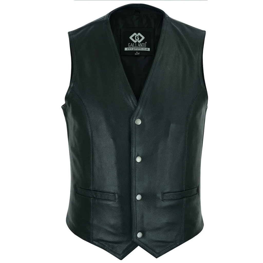 Leather Biker Vest with Classic Snap Button Front