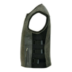 Mens Motorcycle Vest with Perforated Leather Panels