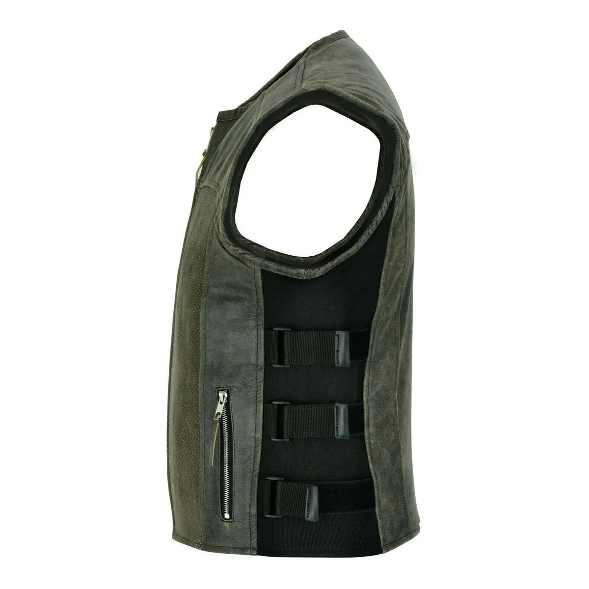 Mens Motorcycle Vest with Perforated Leather Panels