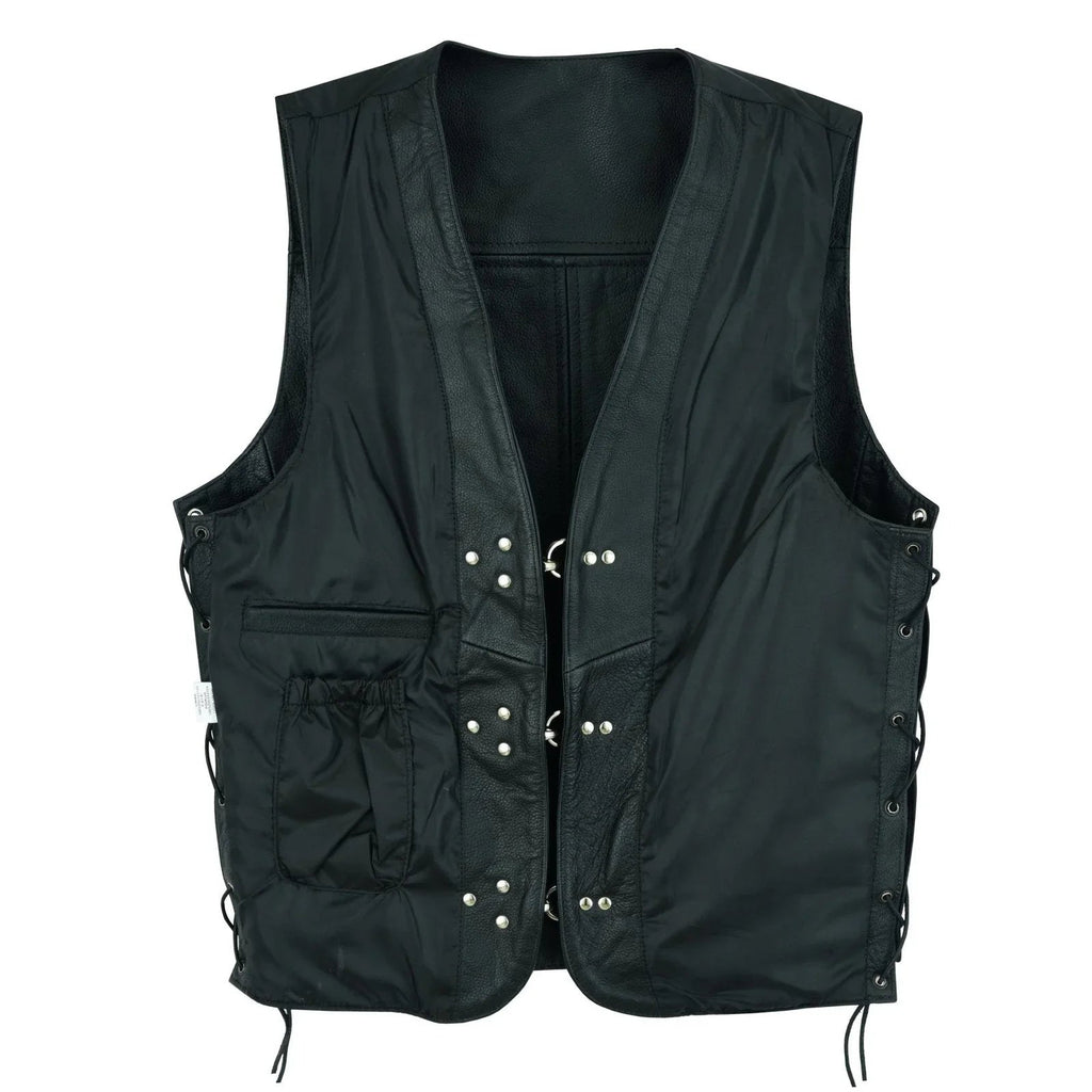 Leather Bike Vest with Silver Hooks and Adjustable Laces