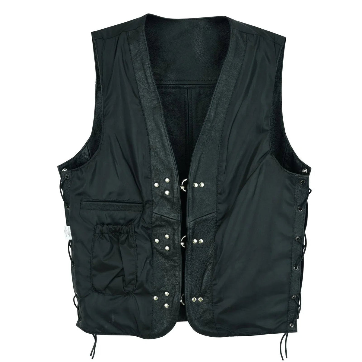 Leather Bike Vest with Silver Hooks and Adjustable Laces
