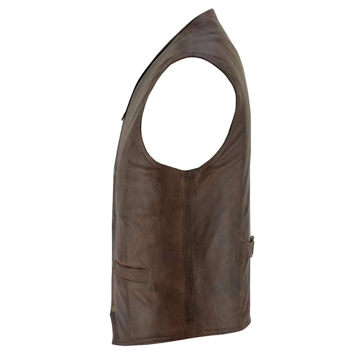 Leather Biker Vest with Classic Snap Button Front