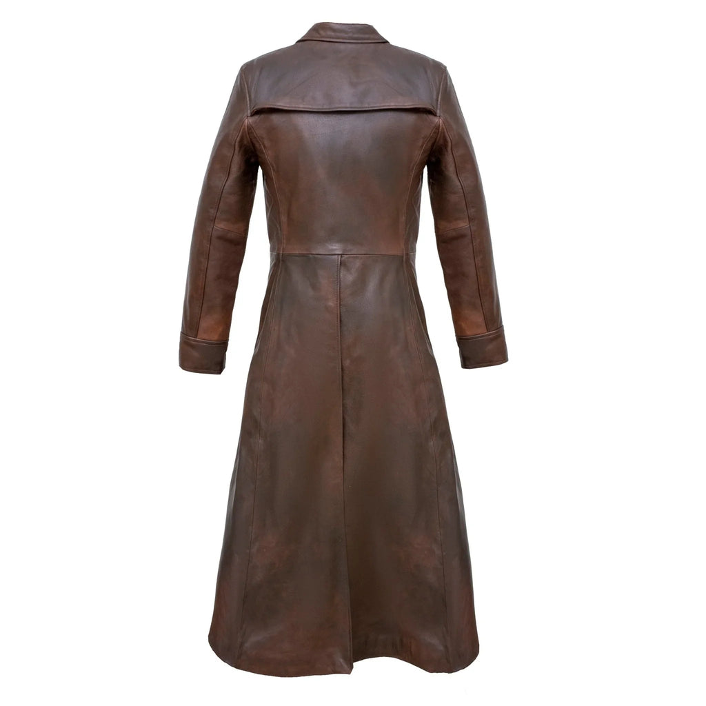 Leather Trench Coat for Men – Distressed Gothic Full Length Coat