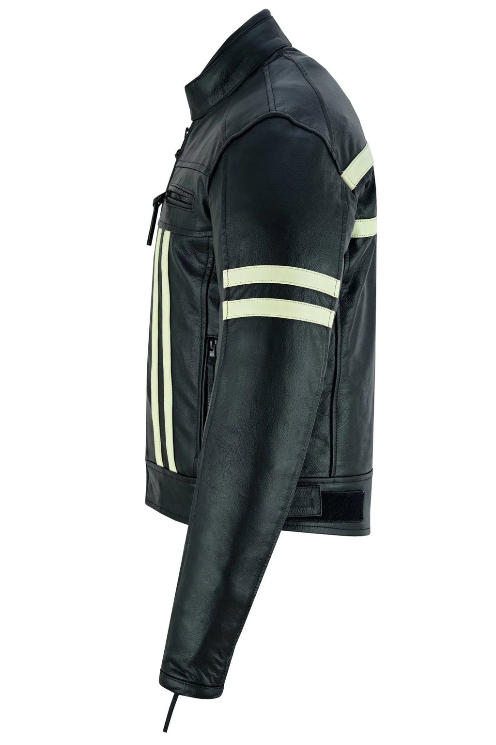Motor Jacket for Men Black Café Racer with Cream Stripes