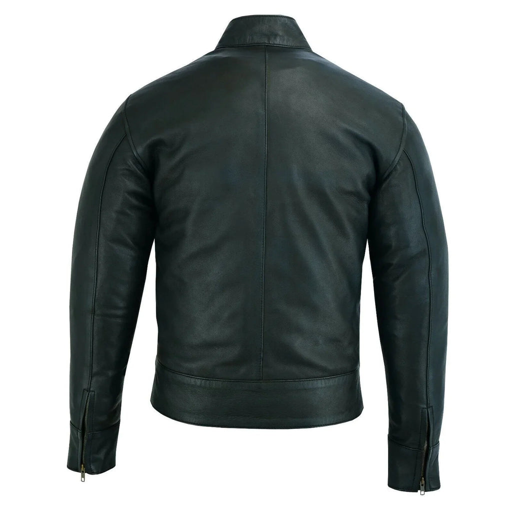 Best Mens Leather Biker Jacket with Dual Red Stripes